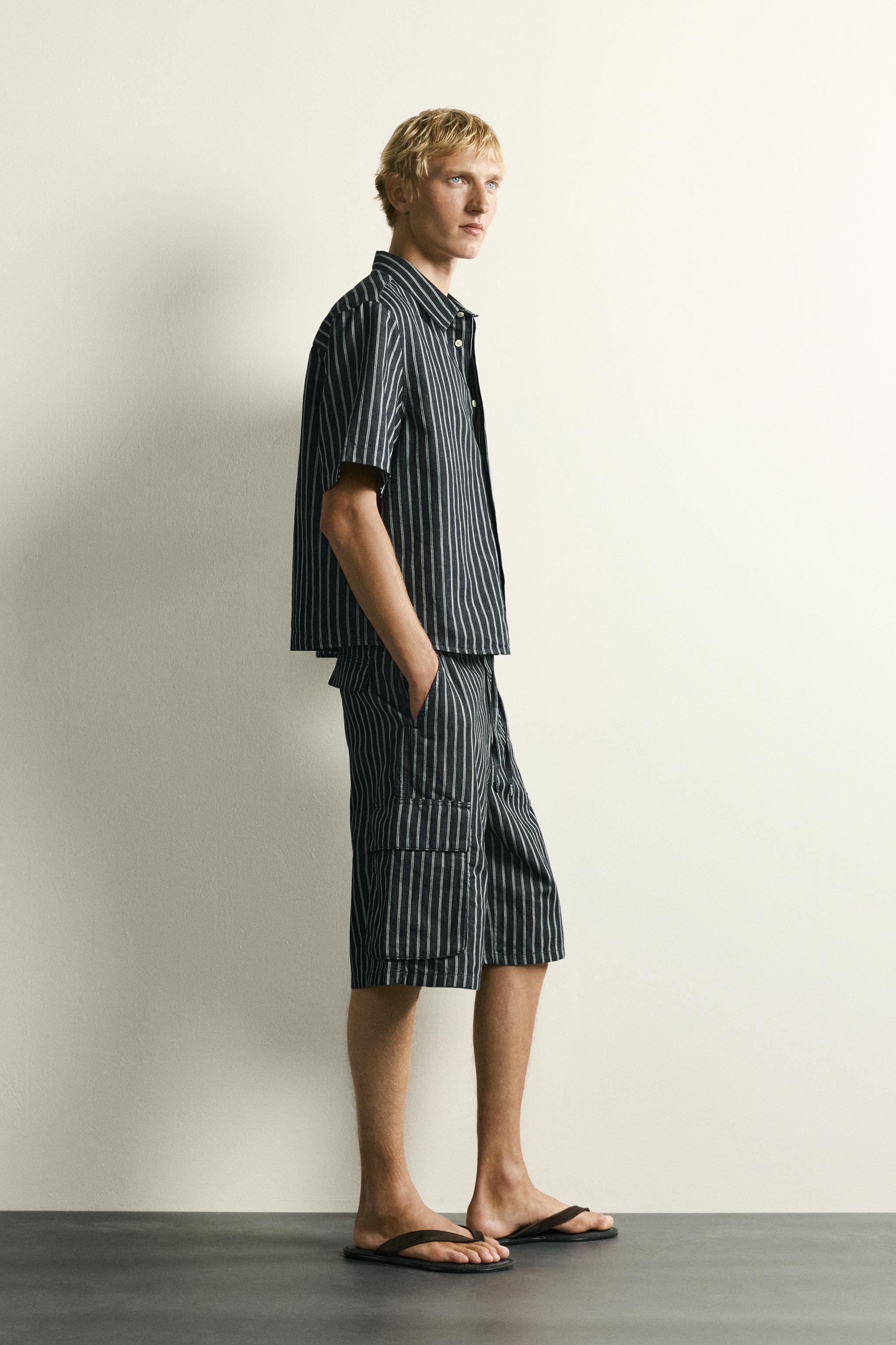 CHEMISE EN DENIM COTON - LIN À RAYURES